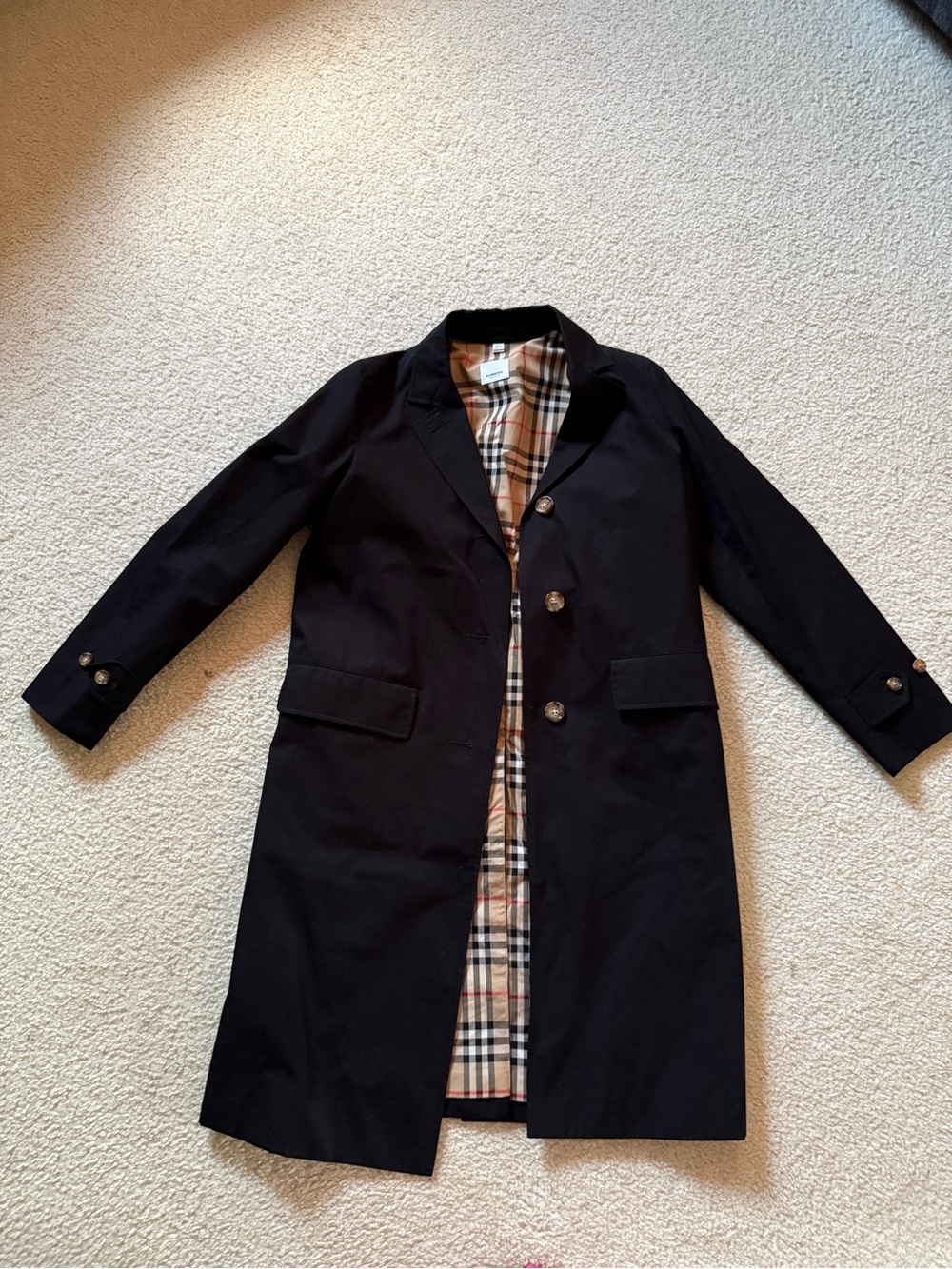 Burberry Black Trench Coat with Signature Check Lining size 4